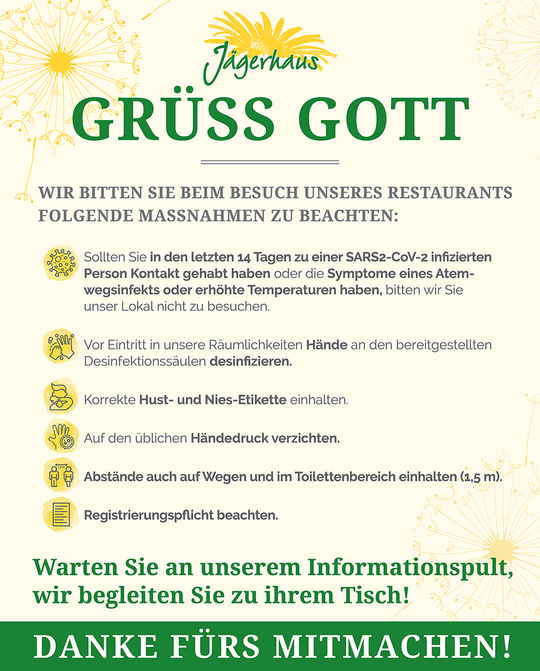 Hygienehinweise Corona, Hotel Jägerhaus Meckenbeuren 